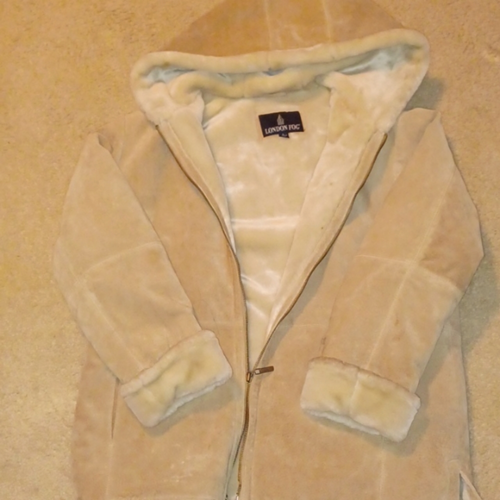 Vintage London Fog Faux Fur Lined Suede Jacket, L Womens/ Mens